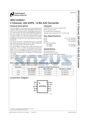 ADC104S101 datasheet - 4 Channel, 200 kSPS, 12-Bit A/D Converter