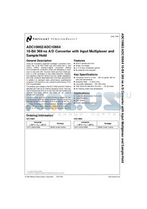 ADC10664 datasheet - 10-Bit 360 ns A/D Converter with Input Multiplexer and Sample/Hold