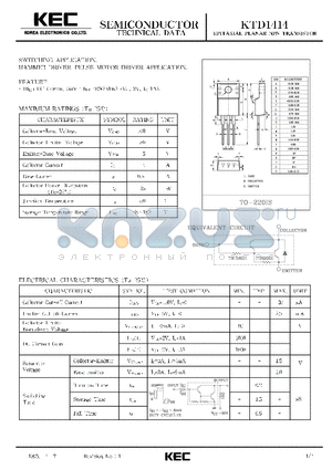 KTD1414 datasheet - EPITAXIAL PLANAR NPN TRANSISTOR (SWITCHING, HAMMER DRIVER,PULSE MOTOR DRIVER)