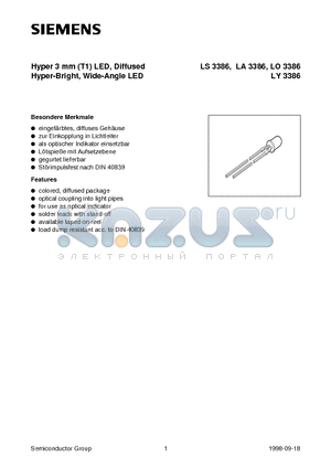 LO3386-NR datasheet - Hyper 3 mm T1 LED, Diffused Hyper-Bright, Wide-Angle LED