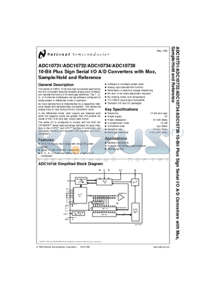 ADC10738CIWM datasheet - 10-Bit Plus Sign Serial I/O A/D Converters with Mux,