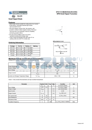 DTC113ZE datasheet - NPN Small Signal Transistor Small Signal Diode
