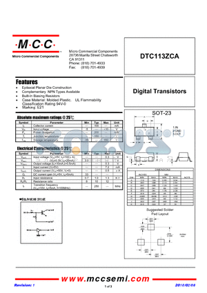DTC113ZCA-TP datasheet - Digital Transistors