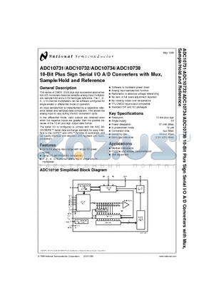 ADC10731CIWM datasheet - 10-Bit Plus Sign Serial I/O A/D Converters with Mux,