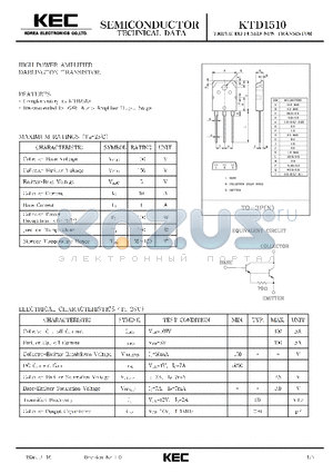 KTD1510 datasheet - TRIPLE DIFFUSED NPN TRANSISTOR(HIGH POWER AMPLIFIER DARLINGTON)