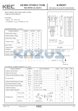 KTD1937 datasheet - EPITAXIAL PLANAR NPN TRANSISTOR