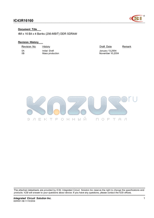 IC43R16160-5TG datasheet - 4M x 16 Bit x 4 Banks (256-MBIT) DDR SDRAM