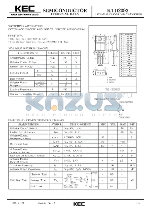 KTD2092 datasheet - EPITAXIAL PLANAR NPN TRANSISTOR (SWITCHING, INTERFACE CIRCUIT AND DRIVER CIRCUIT)