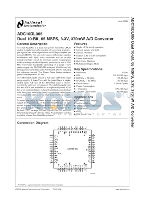 ADC10DL065CIVS datasheet - Dual 10-Bit, 65 MSPS, 3.3V, 370mW A/D Converter