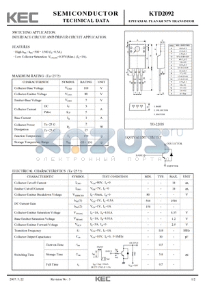 KTD2092 datasheet - EPITAXIAL PLANAR NPN TRANSISTOR