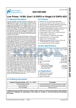 ADC10D1000 datasheet - Low Power, 10-Bit, Dual 1.0 GSPS or Single 2.0 GSPS ADC