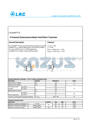 LO4459PT1G datasheet - Channel Enhancement Mode Field Effect Transistor