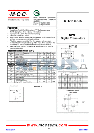 DTC114ECA datasheet - NPN Digital Transistors