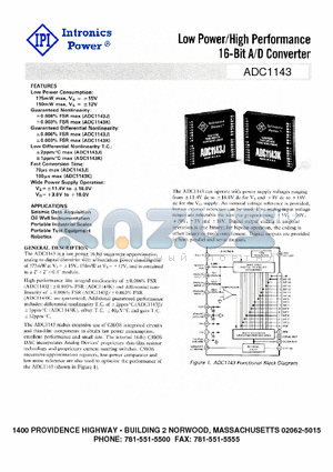 ADC1143K datasheet - Low Power/High Performance 16-Bit A/D Converter