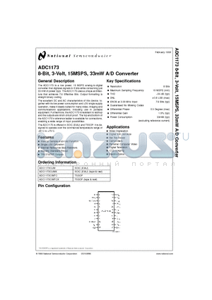 ADC1173CIMTCX datasheet - 8-Bit, 3-Volt, 15MSPS, 33mW A/D Converter