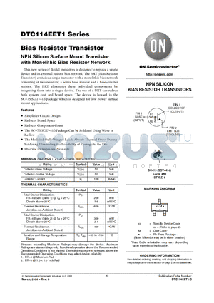 DTC114EET1 datasheet - Bias Resistor Transistor NPN Silicon Surface Mount Transistor with Monolithic Bias Resistor Network