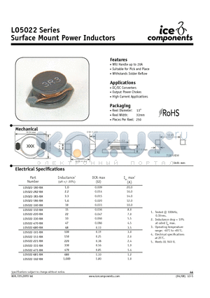 LO5022-1R0-RM datasheet - Surface Mount Power Inductors