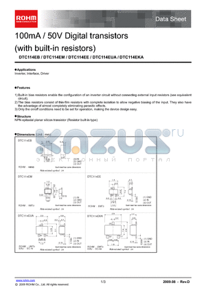 DTC114EKA datasheet - 100mA / 50V Digital transistors (with built-in resistors)