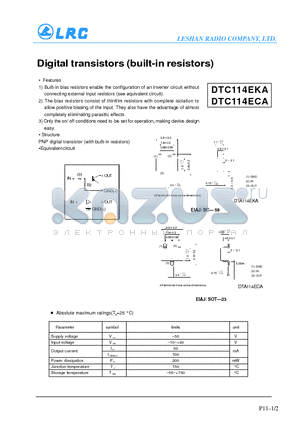 DTC114EKA datasheet - Digital transistors(built-in resistors)