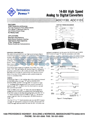 ADC1130 datasheet - 14-Bit High Speed Analog to Digital Converters