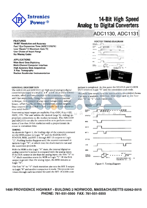 ADC1131 datasheet - 14-Bit High Speed Analog to Digital Converters