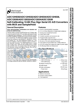 ADC12038 datasheet - Self-Calibrating 12-Bit Plus Sign Serial I/O A/D Converters with MUX and Sample/Hold