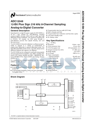 ADC12048CIVF datasheet - 12-Bit Plus Sign 216kHz 8-Channel Sampling Analog-to-Digital Converter