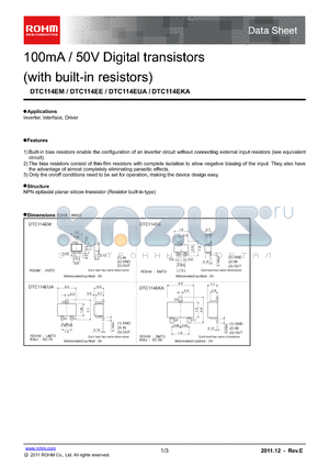 DTC114EUA datasheet - 100mA / 50V Digital transistors(with built-in resistors)