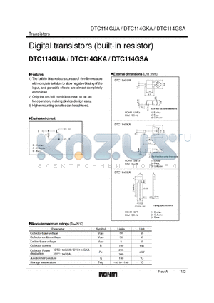 DTC114GKA datasheet - Digital transistors (built-in resistor)