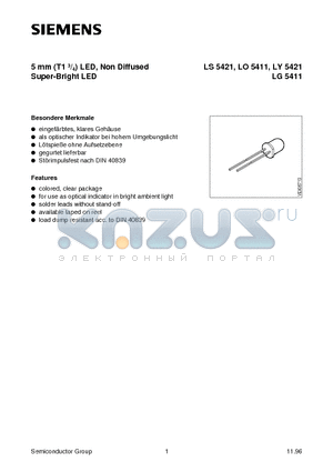 LO5411-R datasheet - 5 mm T1 3/4 LED, Non Diffused Super-Bright LED