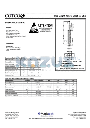 LO566AYL4-70H-A datasheet - Ultra Bright Yellow Elliptical LED