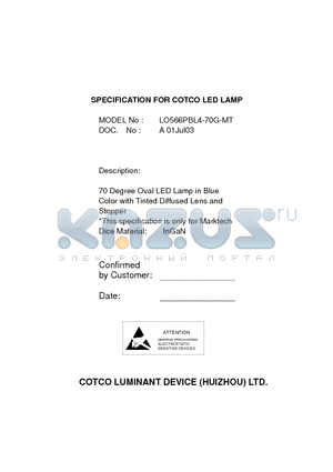 LO566PBL4-70G-MT datasheet - SPECIFICATION FOR COTCO LED LAMP