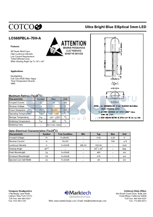 LO566PBL4-70H-A datasheet - Ultra Bright Blue Elliptical 5mm LED