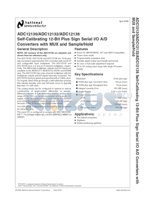 ADC12130CIWMX datasheet - Self-Calibrating 12-Bit Plus Sign Serial I/O A/D Converters with MUX and Sample/Hold