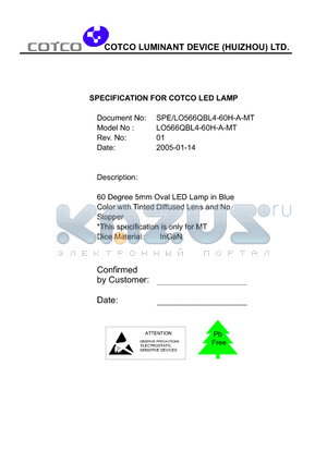 LO566QBL4-60H-A-MT datasheet - SPECIFICATION FOR COTCO LED LAMP
