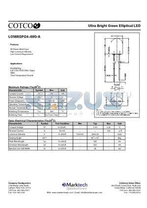 LO566QPG4-60G-A datasheet - Ultra Bright Green Elliptical LED