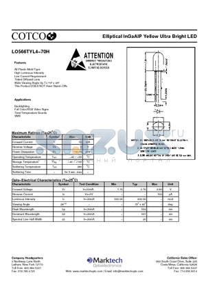 LO566TYL4-70H datasheet - Elliptical InGaAlP Yellow Ultra Bright LED