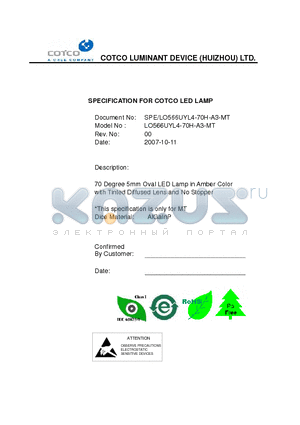 LO566UYL4-70H-A3-MT datasheet - 70 Degree 5mm Oval LED Lamp in Amber Color