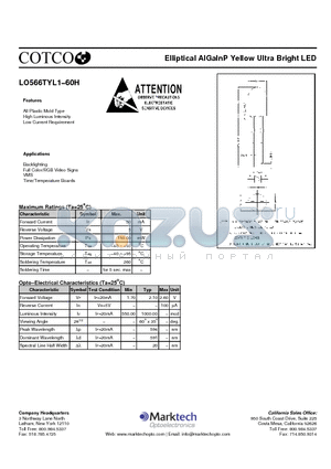 LO566TYL1-60H datasheet - Elliptical AlGaInP Yellow Ultra Bright LED