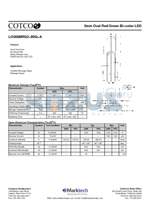 LO568MRG2-80Q-A datasheet - 5mm Oval Red/Green Bi−color LED