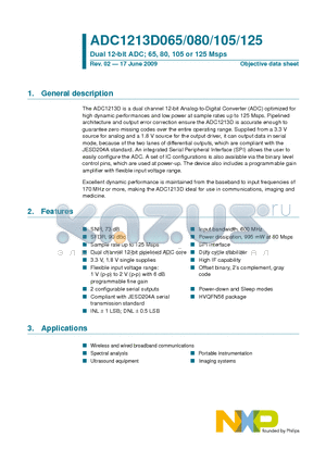 ADC1213D065 datasheet - Dual 12-bit ADC; 65, 80, 105 or 125 Msps