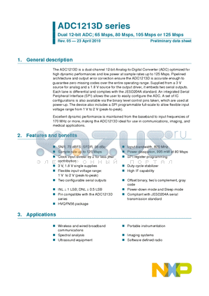 ADC1213D105HN/C1 datasheet - Dual 12-bit ADC; 65 Msps, 80 Msps, 105 Msps or 125 Msps