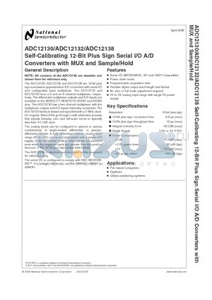 ADC12138CIMSA datasheet - Self-Calibrating 12-Bit Plus Sign Serial I/O A/D Converters with MUX and Sample/Hold