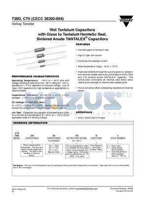 CT9127X0100D2 datasheet - Wet Tantalum Capacitors with Glass to Tantalum Hermetic Seal, Sintered Anode TANTALEX Capacitors