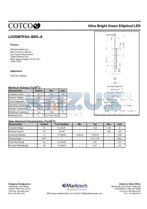 LO5SMTPG4-B0G-A datasheet - Ultra Bright Green Elliptical LED