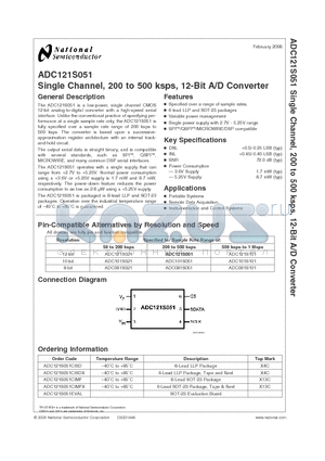 ADC121S051EVAL datasheet - Single Channel, 200 to 500ksps, 12-Bit A/D Converter
