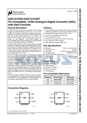 ADC121C021 datasheet - I2C-Compatible, 12-Bit Analog-to-Digital Converter (ADC) with Alert Function