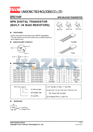 DTC114YG-T92-B datasheet - NPN DIGITAL TRANSISTOR