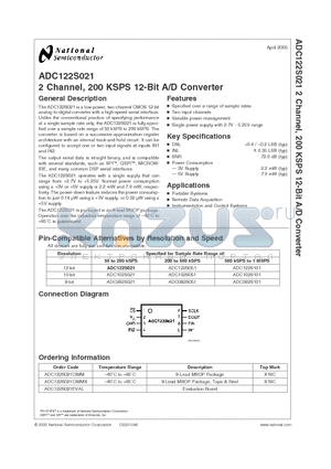 ADC122S021CIMM datasheet - 2 Channel, 200 KSPS 12-Bit A/D Converter