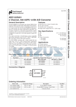 ADC122S051EVAL datasheet - 2 Channel, 500 kSPS 12-Bit A/D Converter